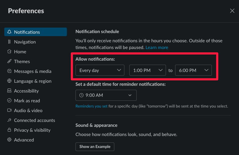 slack notification schedule